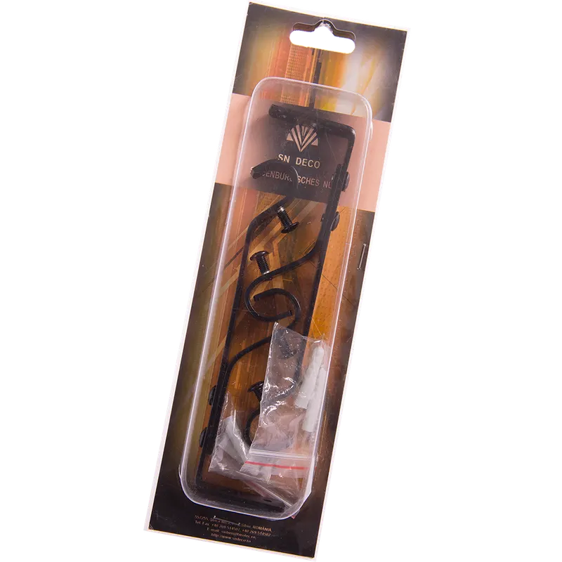 Consola galerie fier forjat, dubla, cu suport, negru, 16 mm, set 2 buc