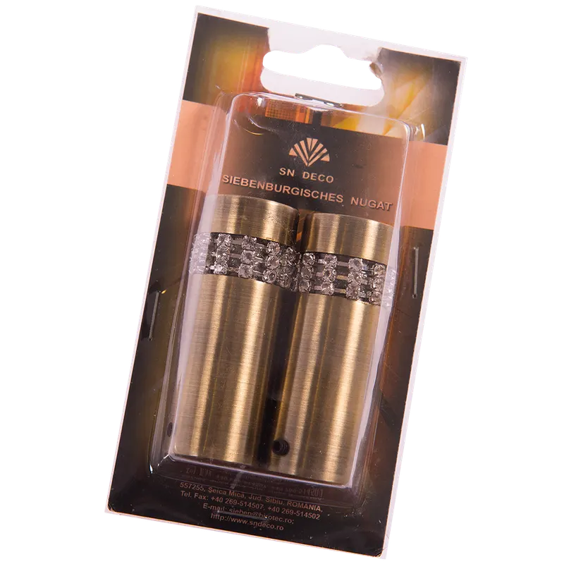 Set 2 capete pentru galerie metal forjat tub briliant auriu, diametru 20 mm