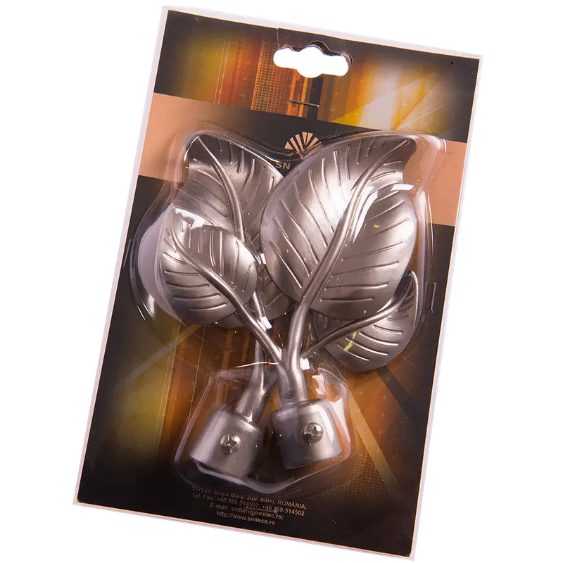 Set 2 capete pentru galerie metal frunza inox, diametru 20 mm