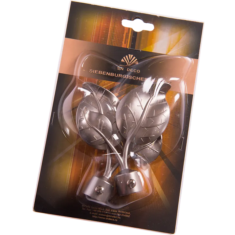 Set 2 capete pentru galerie metal forjat frunza inox, diametru 16 mm