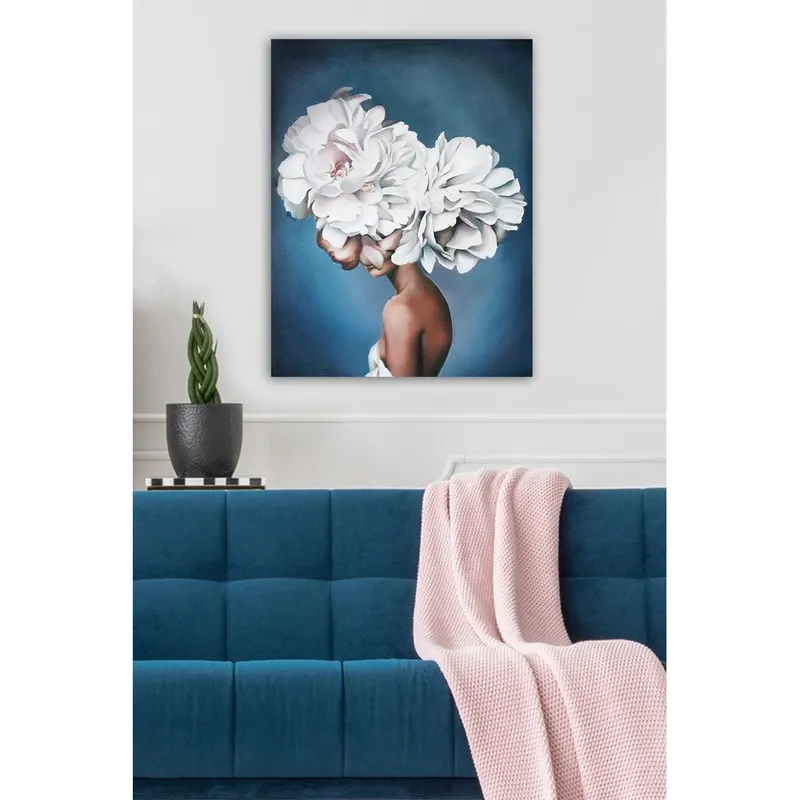 Tablou Canvas Flowers Alb, Albastru, 70x50 cm - Albastru