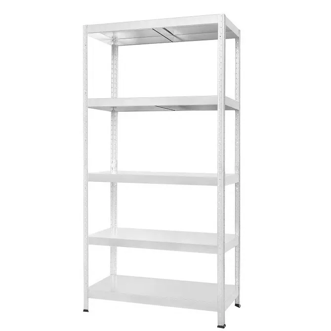 Raft metalic cu 5 polite din metal Drumy, alb, 90 kg/polita, 180 x 90 x 40 cm