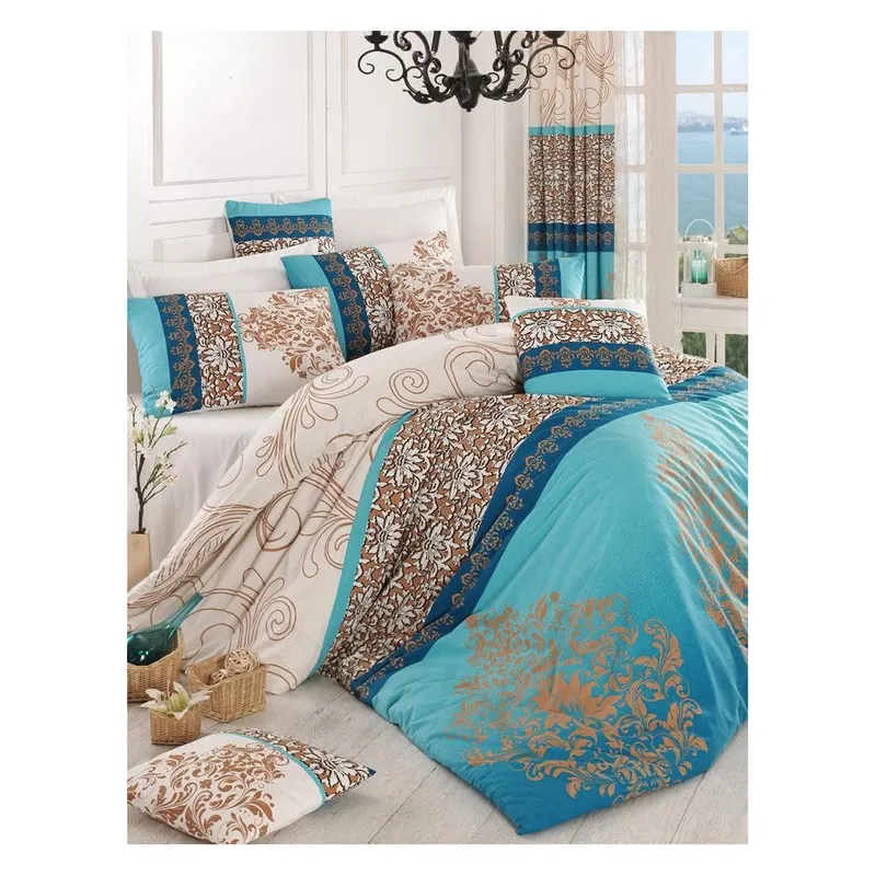 Set Lenjerie de pat double, Turcoaz, 220x200 cm - Albastru