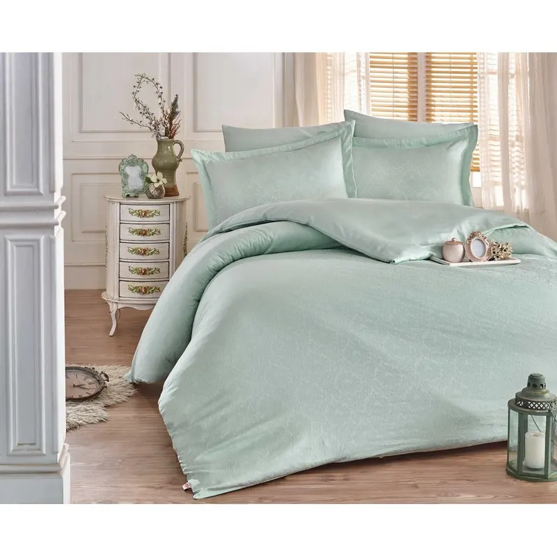 Set Lenjerie de pat double din Satin, Mare, Verde, 220x200 cm - Verde