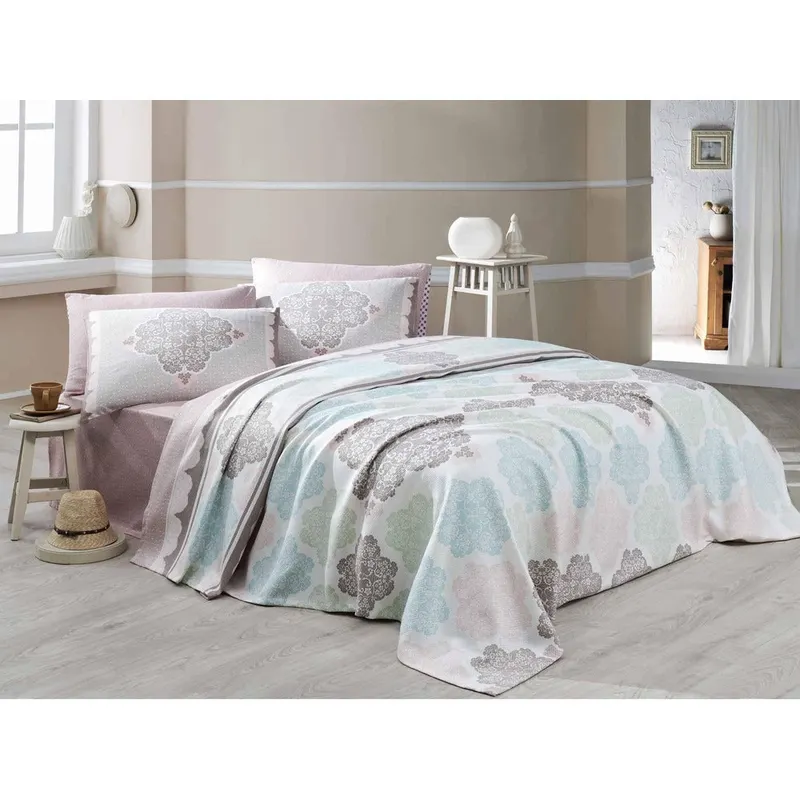 Set cuvertură matlasată de pat double, Alb, 230x200 cm - Alb