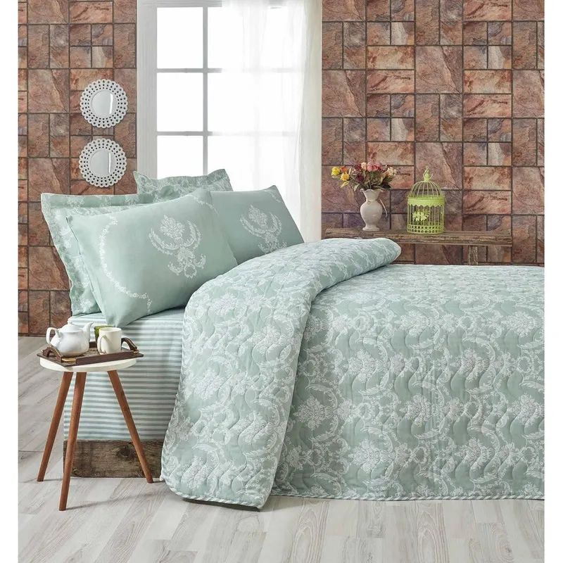 Set cuvertură matlasată de pat double, Apa, Verde, 220x200 cm - Verde