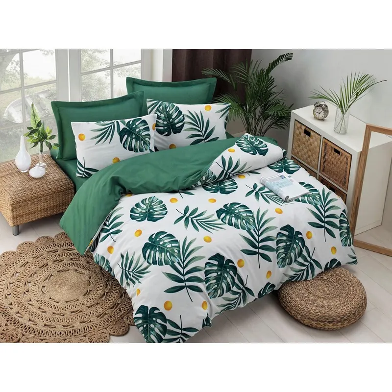 Set Lenjerie de pat double, 65% Bumbac / 35% POLYESTER, Verde, 220x200 cm - Verde