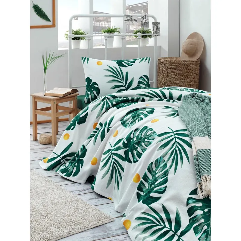 Set Lenjerie de pat single Palm, Alb, 160x235 cm - Alb