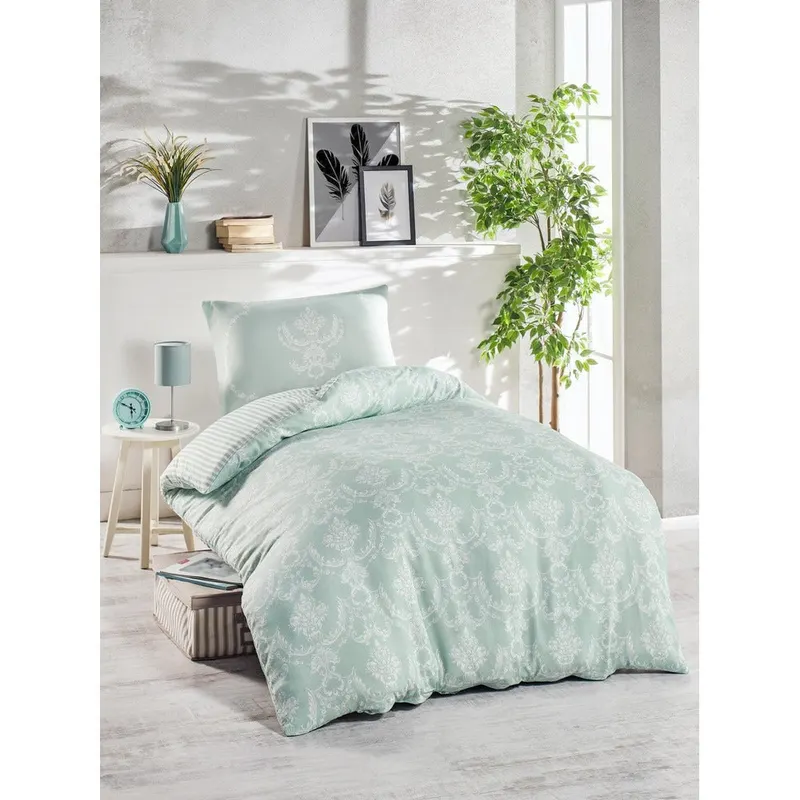 Set Lenjerie de pat single, Verde, 140x200 cm - Verde
