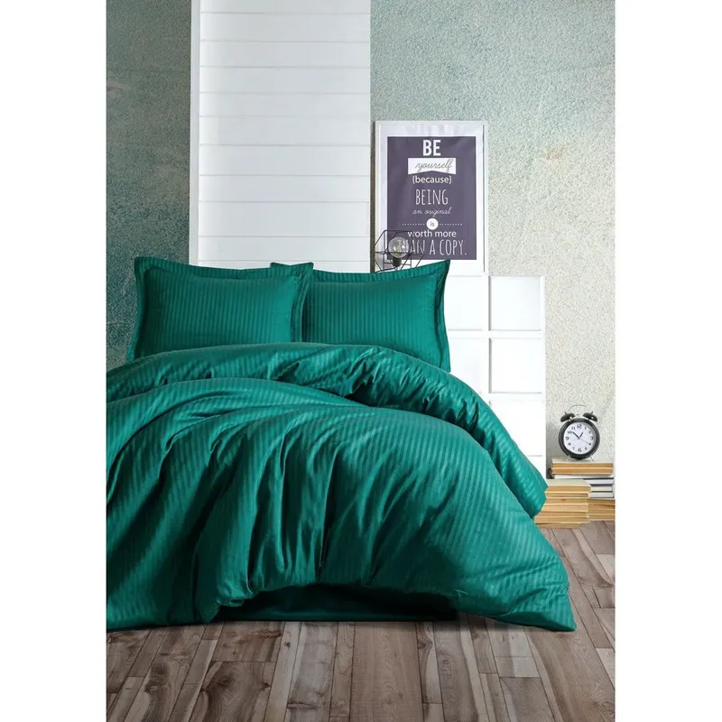 Set Lenjerie de pat double din Satin, 100% Bumbac Satin, Verde, 220x200 cm - Verde