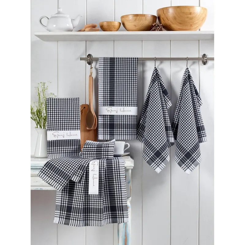 Set Prosoape de Bucatarie (10 bucăți), Negru, 65x45 cm - Negru