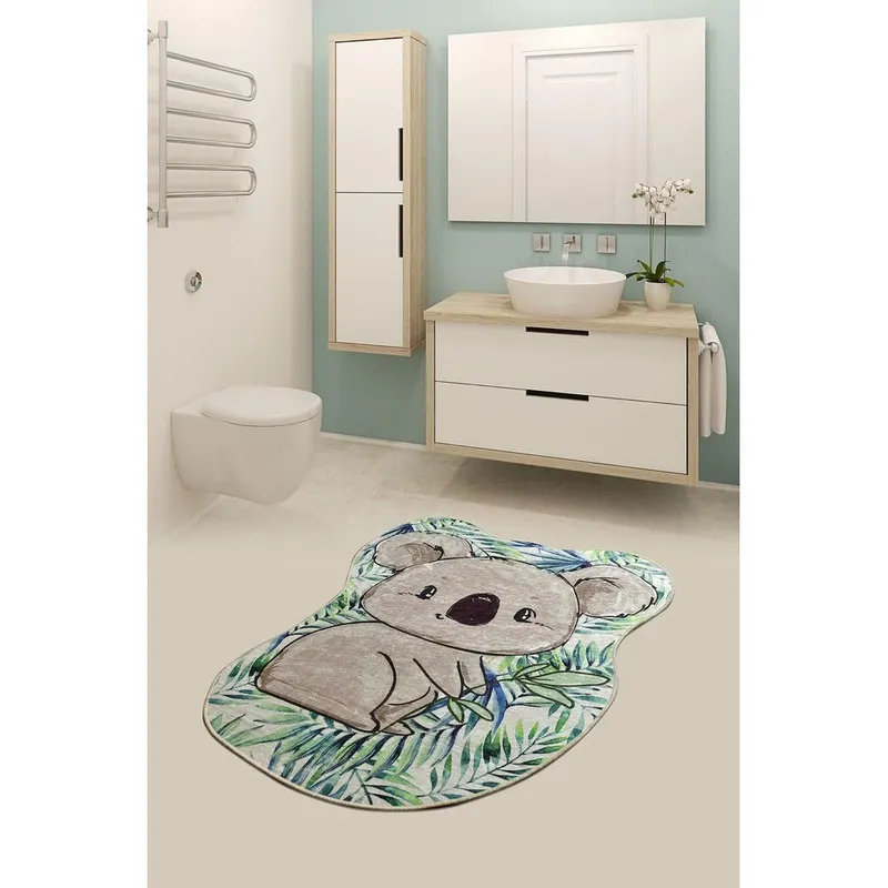 Covor de baie Koala, Verde - Bej, 80x100 cm - Multicolor
