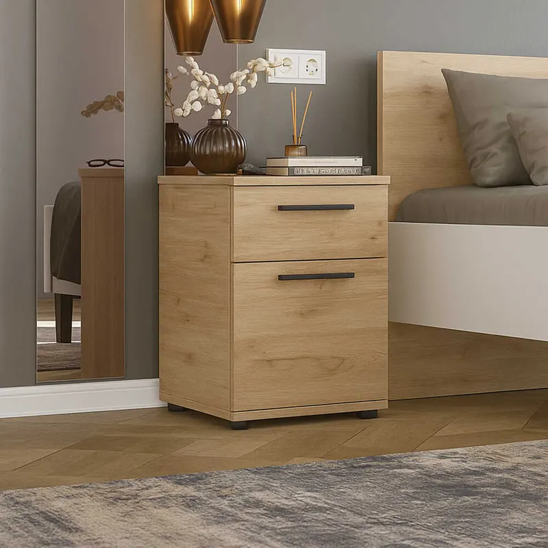 Noptiera KMD-611-BB-1 Home Collection® White, 2 sertare, Usa reversibila, Alb, 40x57x41 cm - Stejar