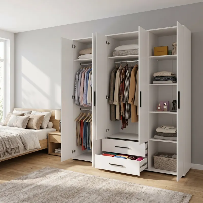 Dulap Haine GRD-662-BB-4 Home Collection® White, 6 usi, 2 sertare, Alb, 206x213x52 cm - Alb