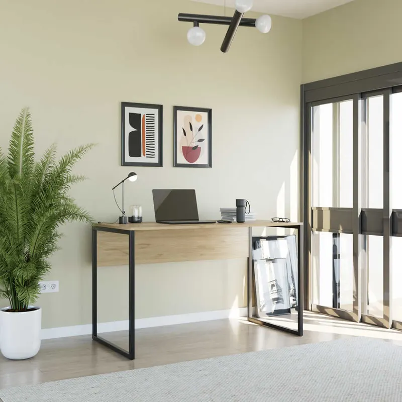 Birou CMS-900-BB-1 Home Collection® Connect cu picior metalic, 120x60x75 cm - Stejar