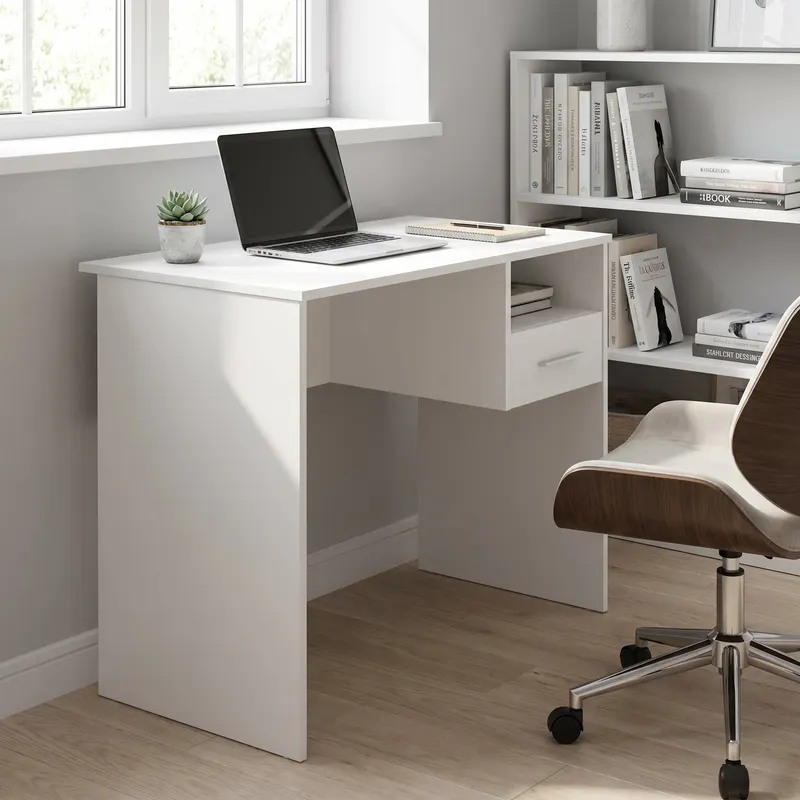 Birou CMS-105-BB-1 Home Collection®, cu sertar si raft, Alb - Stejar, 90x52x75 cm - Alb