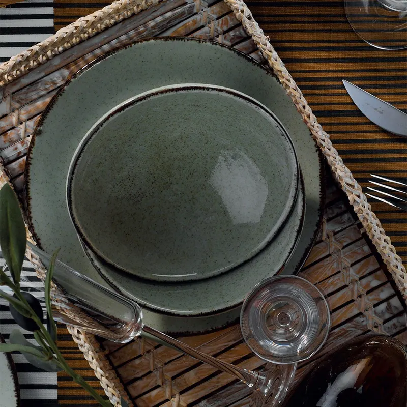 Serviciu de masa, 24 piese, Portelan, Verde - Verde