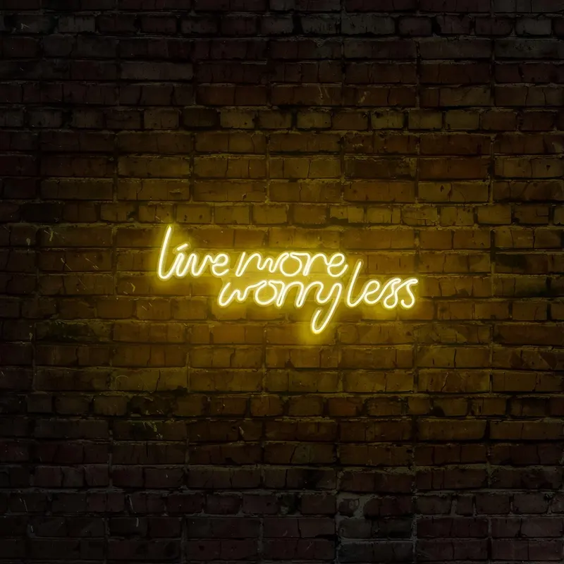 Aplica de Perete Neon Live More Worry Less, 67x36 cm - Galben