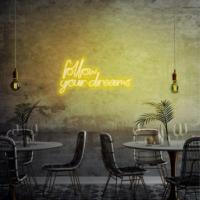 Aplica de Perete Neon Follow Your Dreams, 60x32 cm - Galben