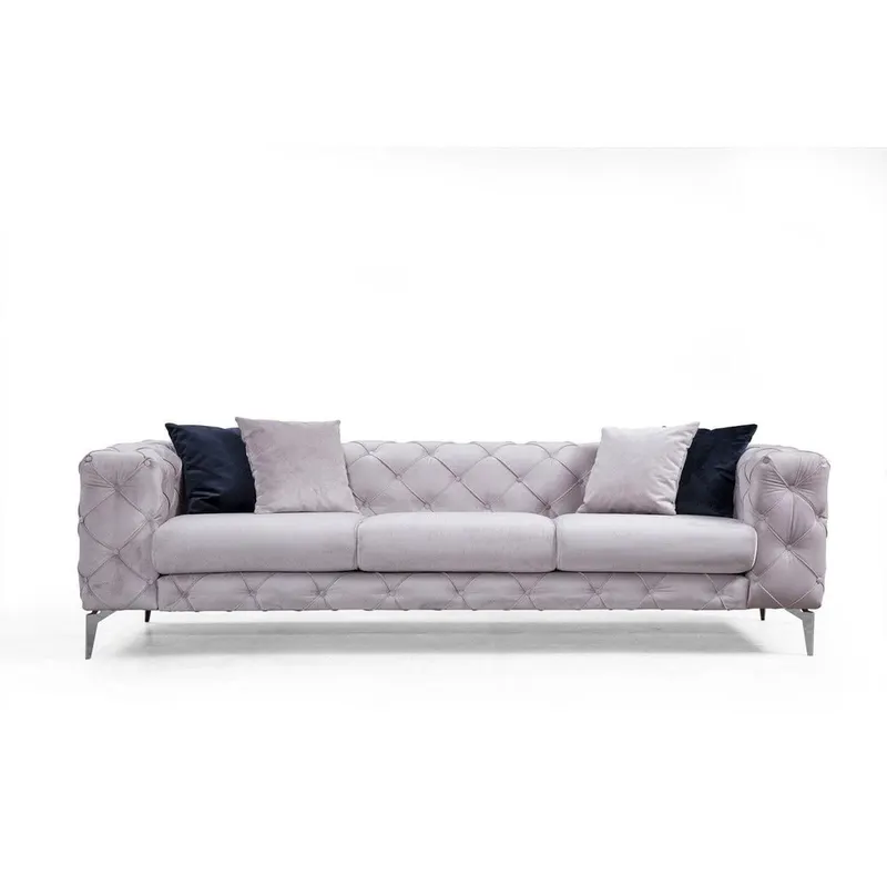 Canapea Fixa cu 3 Locuri Favalli, Chester, Gri deschis, 237x90x73 cm - Gri