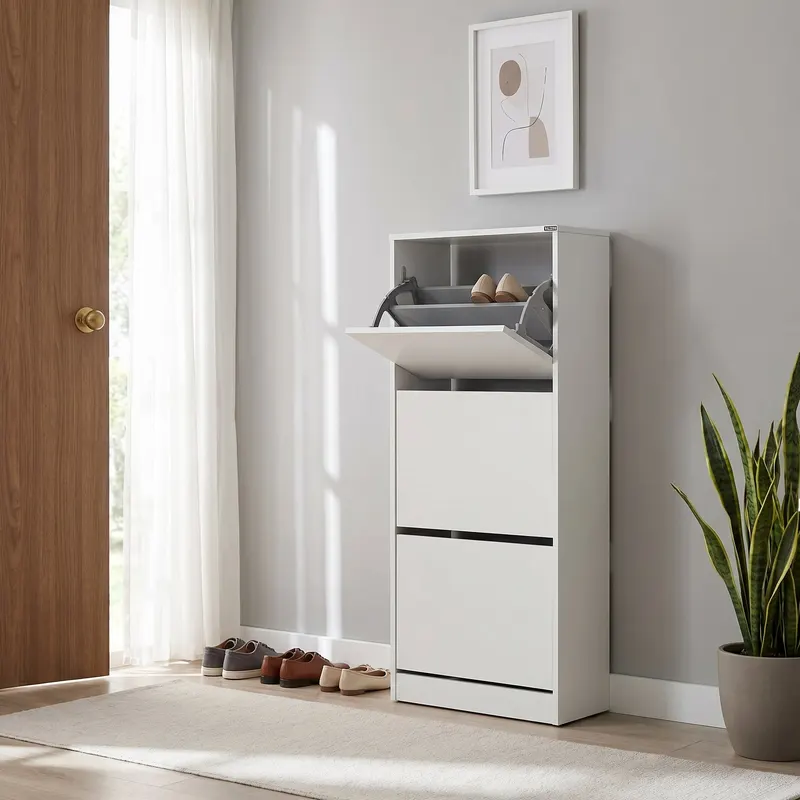 Pantofar SHC-330-BB-1 Home Collection® Compact Plus, 12 Perechi, 3 Compartimente, Alb - Stejar - Mov, 51x119x26 cm - Alb