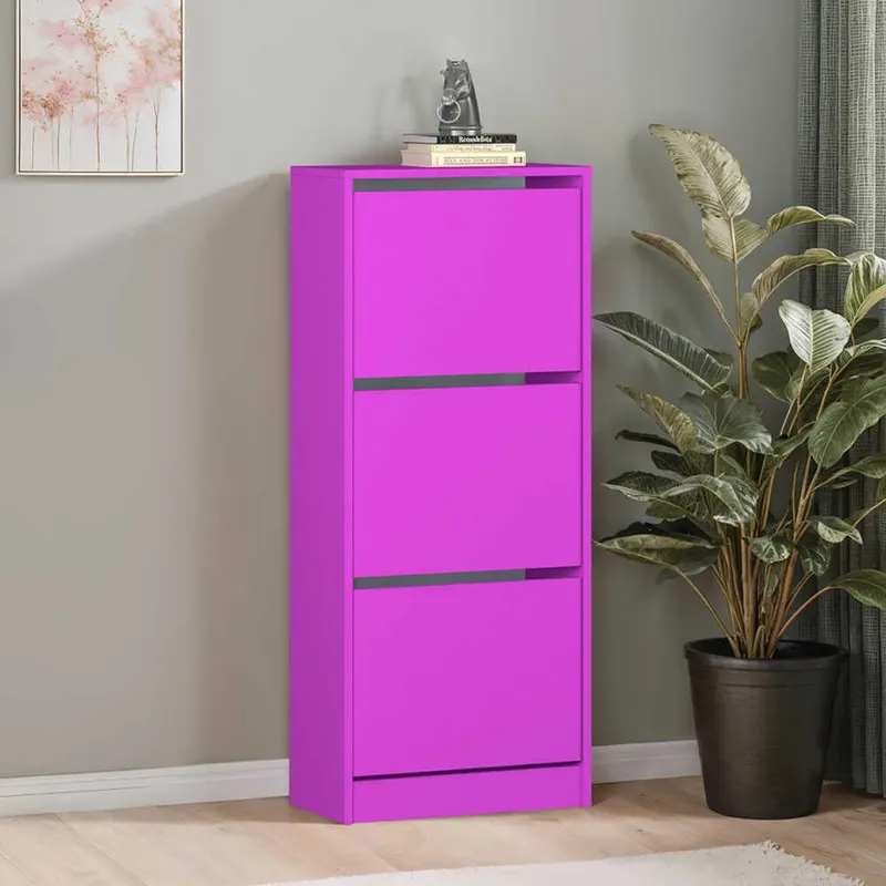 Pantofar SHC-330-BB-1 Home Collection® Compact Plus, 12 Perechi, 3 Compartimente, Alb - Stejar - Mov, 51x119x26 cm - Mov