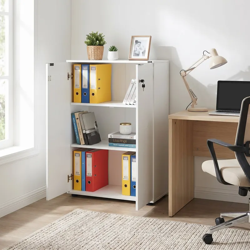 Bibliotecă RKT-332-DD-1 Home Collection® Rio cu 2 Uși, Cheie și 3 Rafturi, 72x109x34 cm - Alb
