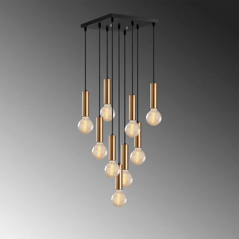 Lustra Lumie, Auriu - Negru, 4x4x136 cm - Auriu