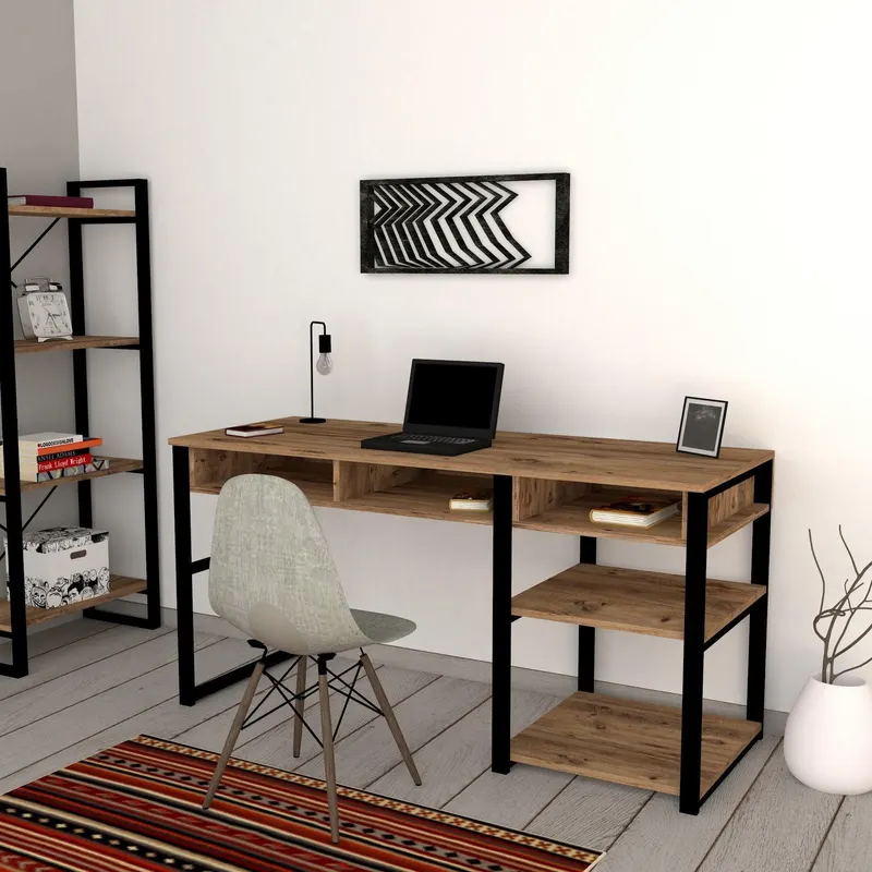 Birou Emro, Nuc/Negru, 150x76x59 cm - Nuc
