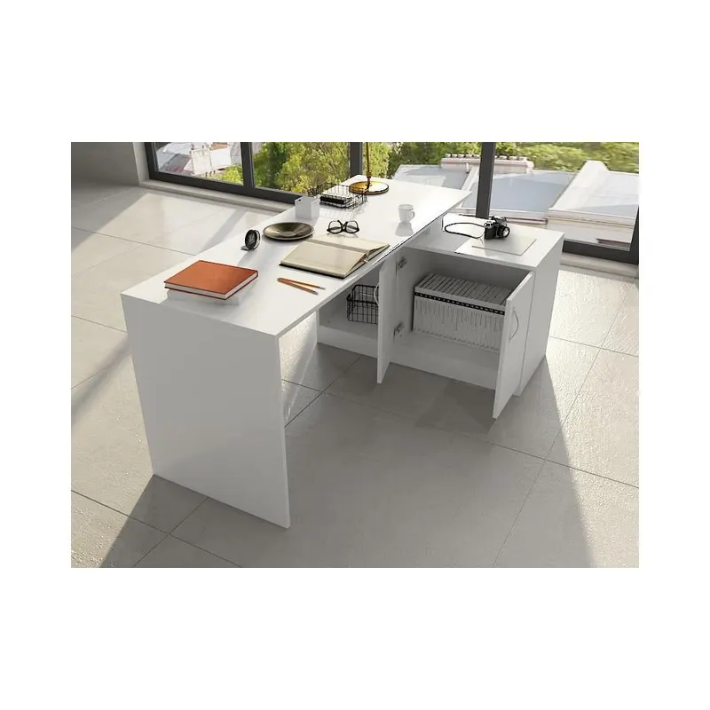 Birou Basak cu 2 Usi si Raft, Alb, 130x60x74 cm - Alb