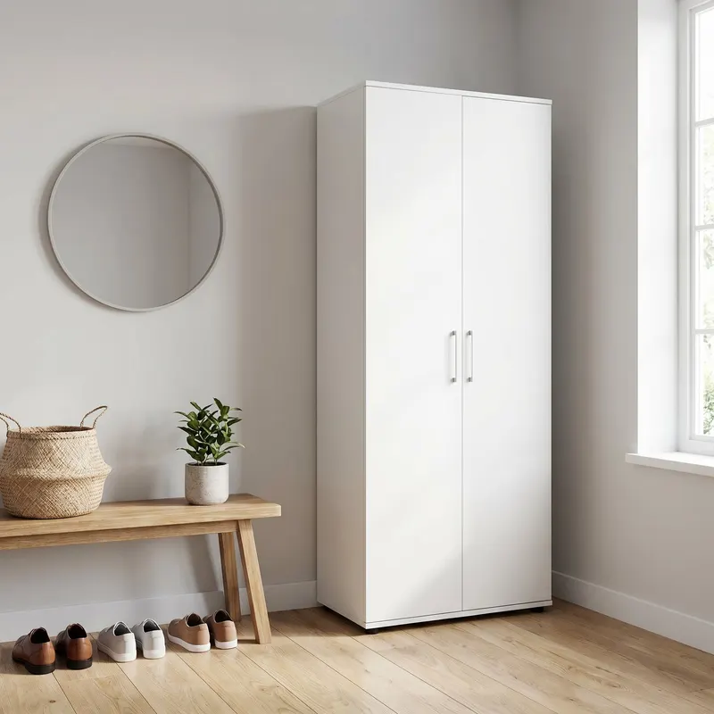 Dulap Multifunctional SHC-529-BB-2 Home Collection® Porto, 2 usi, 8 rafturi, Alb, 76x187x36 cm - Alb