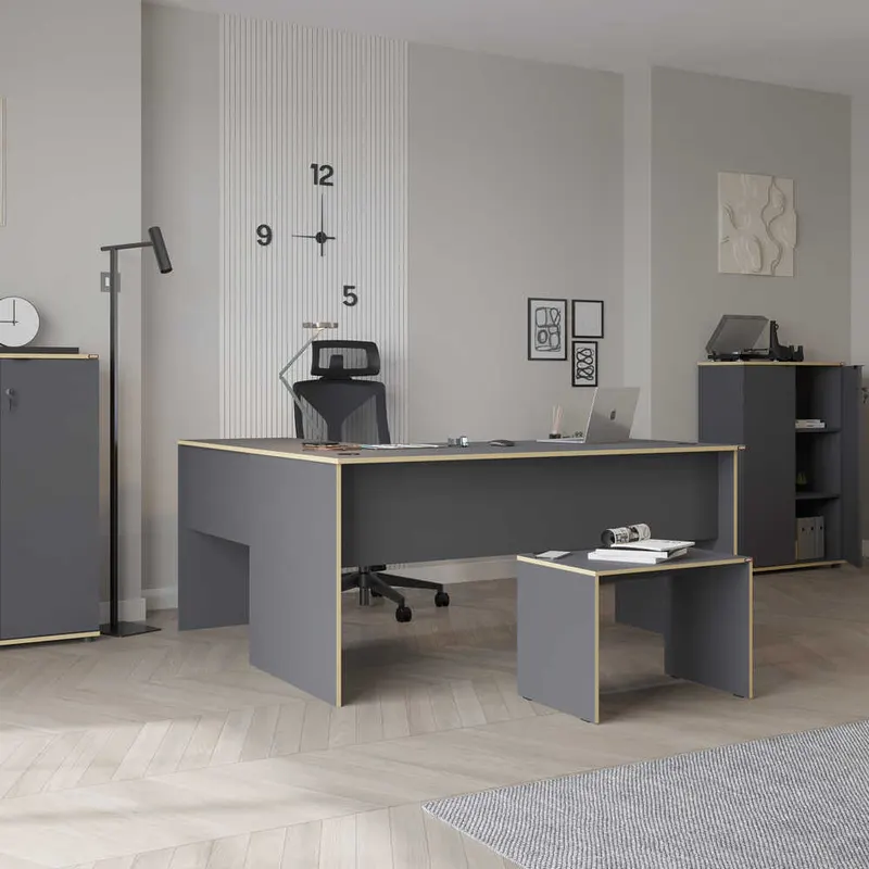 Birou RMS-320-DD-1 Home Collection® L Rio Office, Interschimbabil, Masa de colt, 160x75x144 cm - Antracit