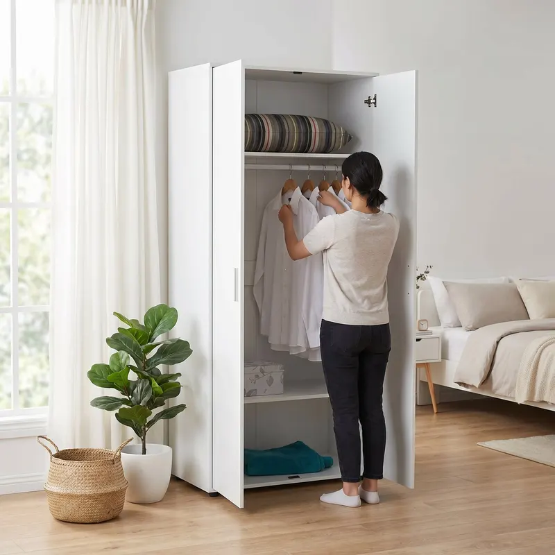 Dulap Haine GRD-320-BB-1 Home Collection® Trendline cu 2 usi si umeras, Alb - Stejar, 80x187x47 cm - Alb