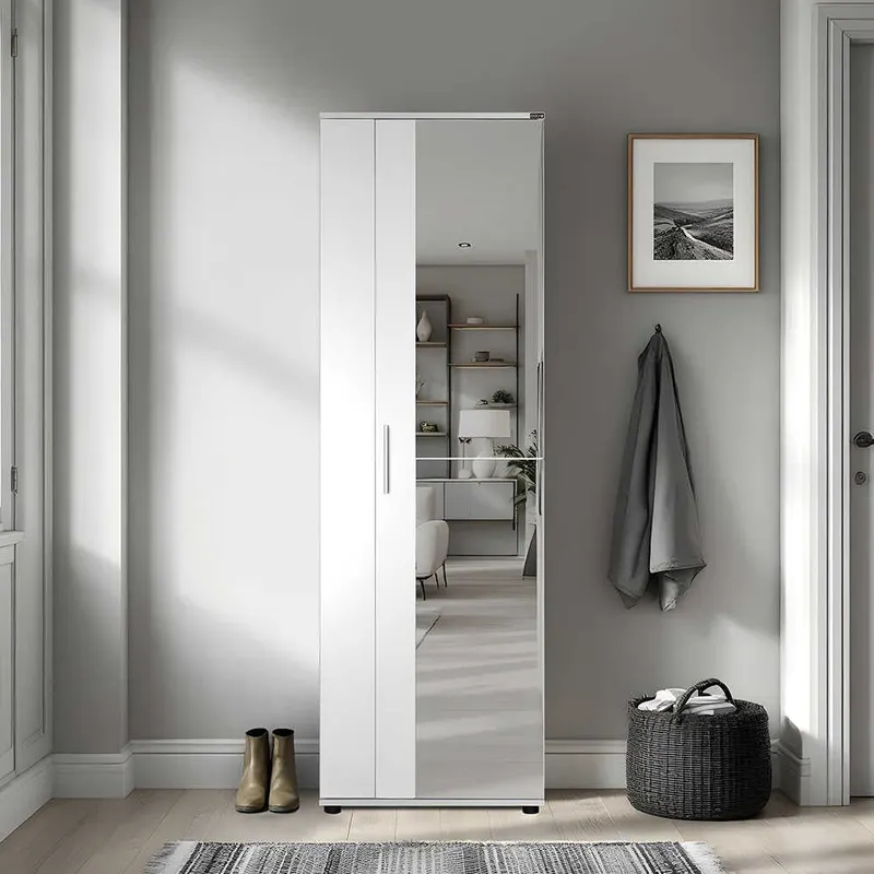 Pantofar SHC-629-BB-2 Home Collection® Porto, 2 usi reversibile cu oglinda, 10 rafturi, capacitate 28 perechi, Alb - Natur, 60x187x36 cm - Alb