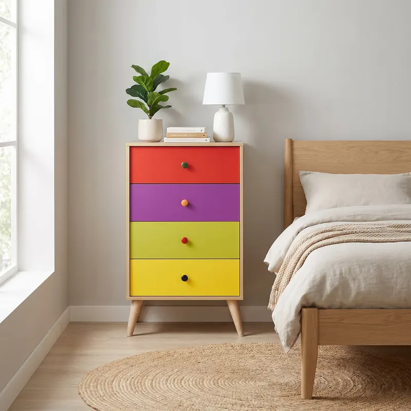 Comoda SFN-940-SX-1 Home Collection® Rainbow, 4 sertare, Multicolor/Sonoma, 60x104x45 cm - Natur