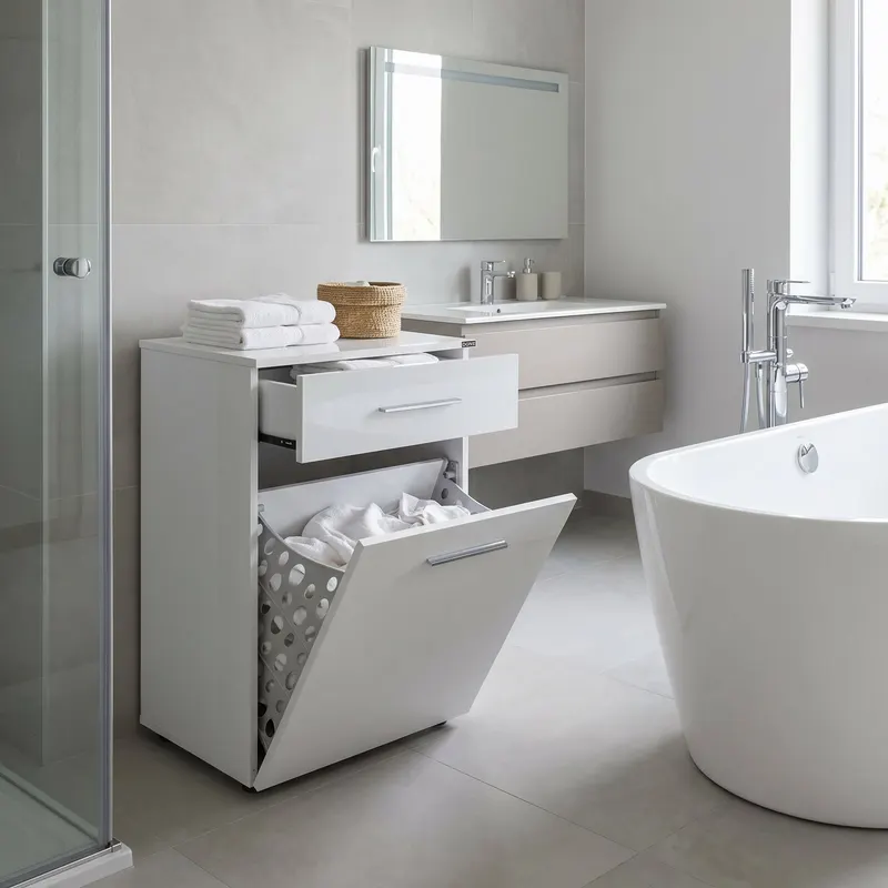 Dulap Baie cu cos de rufe ADR-611-PP-1 Home Collection® Diamond Mini, sertar, Alb Lucios, 52x83x38 cm - Alb