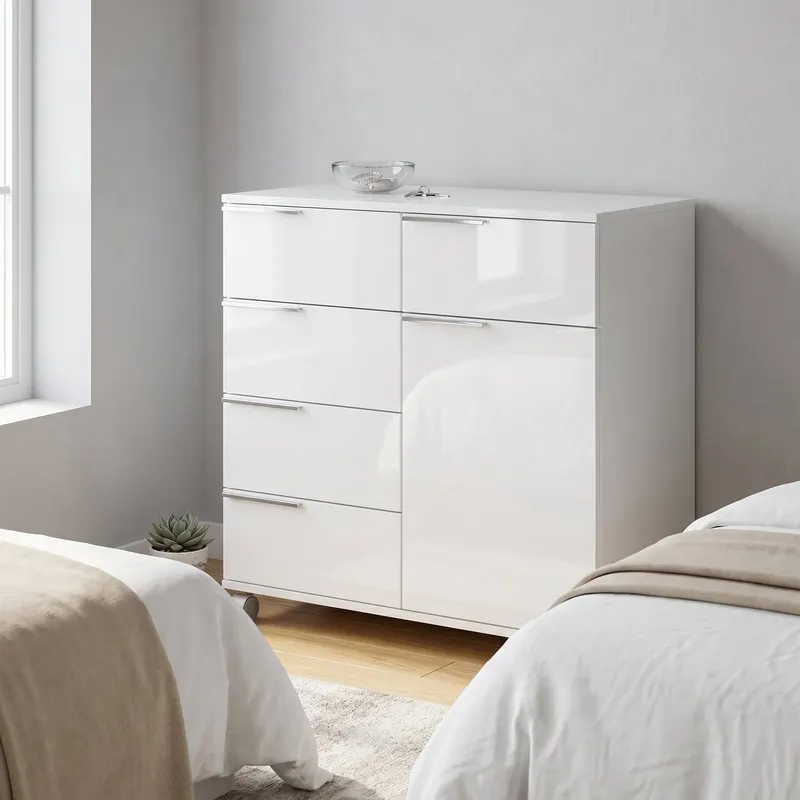 Comoda ADR-415-PP-1 Home Collection® Diamond, 1 usa, 5 sertare, cu rotile, Alb Lucios, 85x44x81 cm - Alb