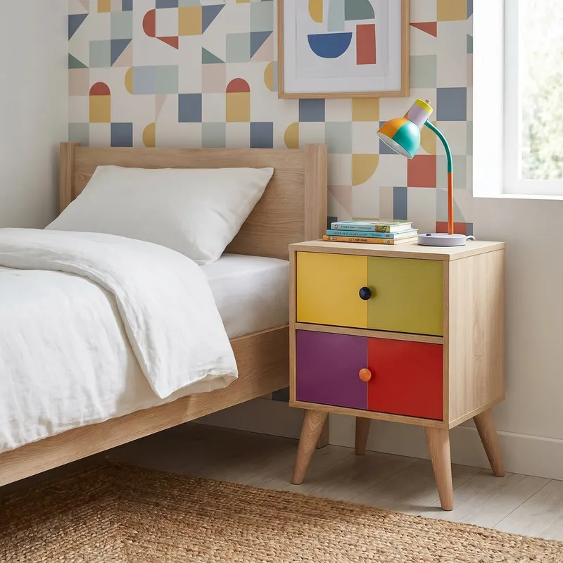 Noptiera KMD-920-SX-1 Home Collection® Rainbow, 2 sertare, Rainbow, Multicolor, 44x66x44 cm - Natur