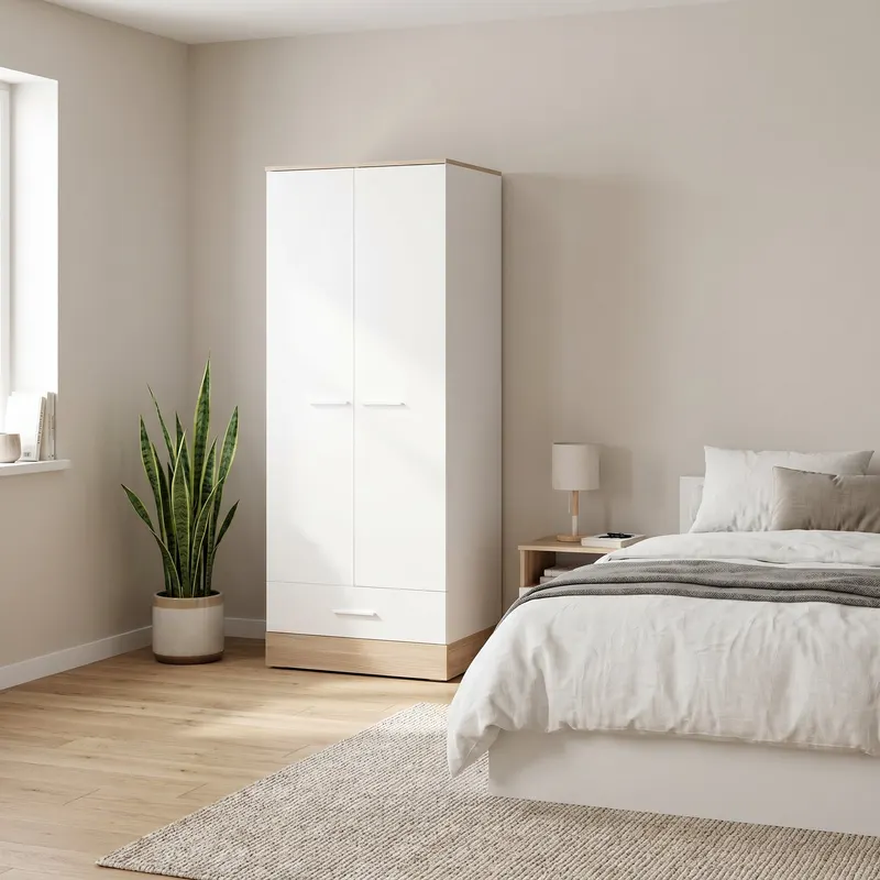 Dulap Haine GRD-821-MB-2 Home Collection® Base, 2 usi cu sertar si umeras, Alb, 80x198x52 cm - Alb