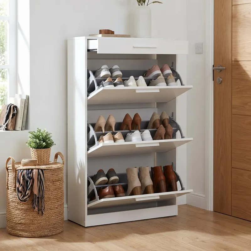 Pantofar SHC-431-DD-1 Home Collection® Extra, 3 compartimente, capacitate 18 perechi incaltaminte, Alb - Nuc, 75x128x29 cm - Alb