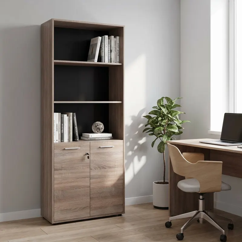 Biblioteca NKT-552-TT-1 Home Collection® New York Office, 2 usi cu cheie, 3 rafturi fix, Natur, 72x187x34 cm - Natur