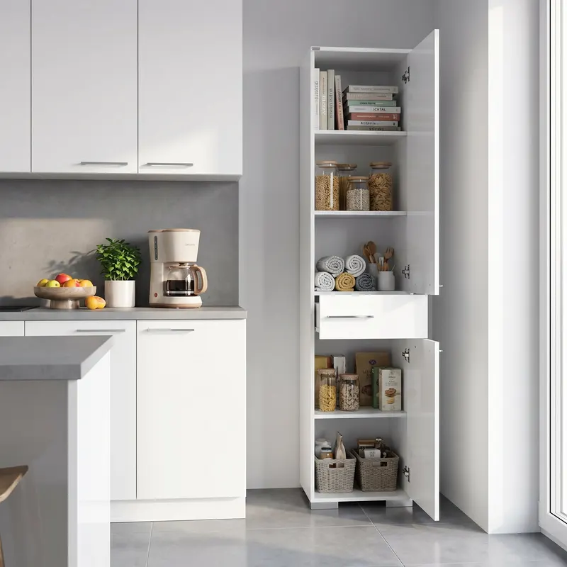 Dulap Multifunctional ADR-421-PP-1 Home Collection® Diamond, 2 usi, 1 sertar, Alb Lucios, 45x187x40 cm - Alb