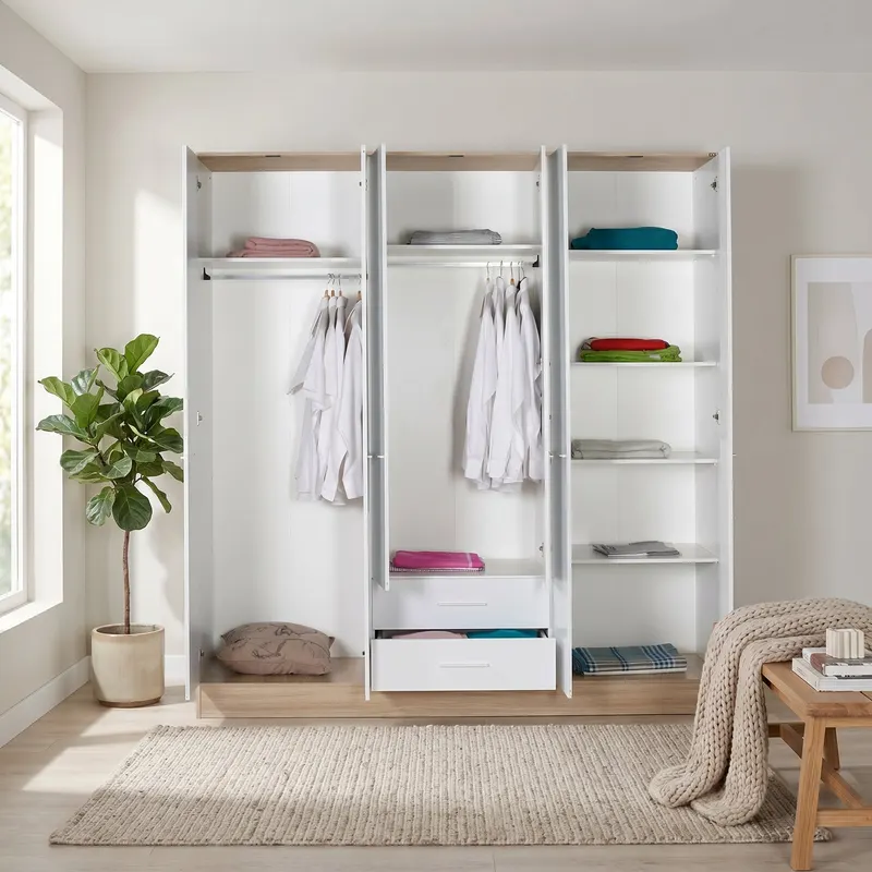 Dulap Haine GRD-862-MB-4 Home Collection® Base, 6 usi, 2 sertare, Alb, 206x224x52 cm - Alb