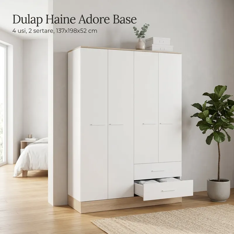 Dulap Haine GRD-842-MB-3 Home Collection® Base, 4 usi, 2 sertare, Alb, 137x198x52 cm - Alb