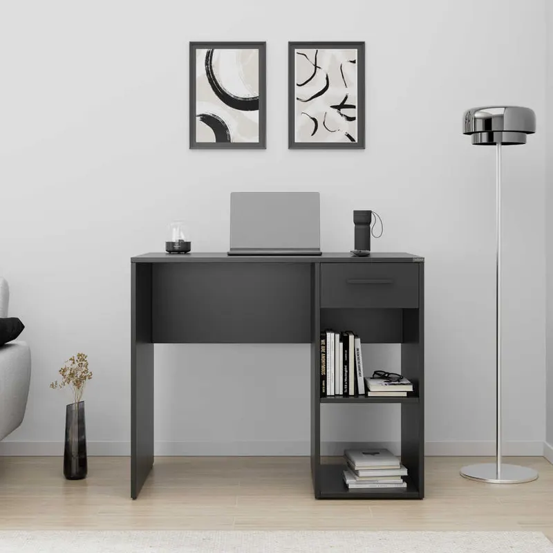 Birou Modern CMS-505-BB-1 Home Collection® Concept cu Sertar și 2 Rafturi, Alb - Maro - Stejar - Antracit, 90x52x75 cm - Antracit