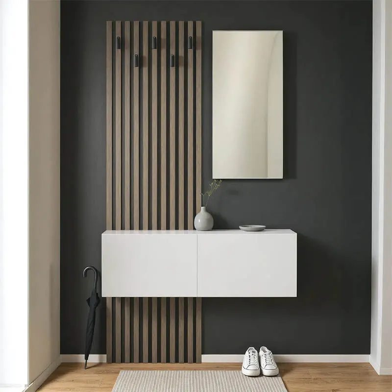 Mobilier de intrare Arika cu oglinda si riflaj, 100x37x199 cm - Alb