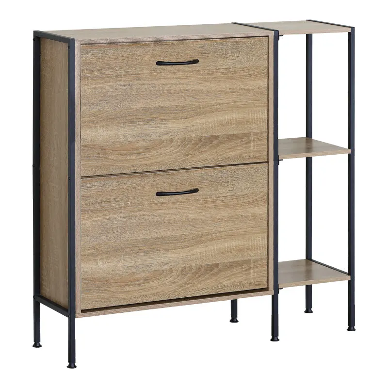 Dulap pentru pantofi pentru 12 perechi Karleva, Stejar cu metal, negru, 88x24x87 cm - Stejar