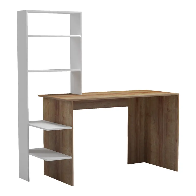 Birou Bivoro cu raft, 140x55x150 cm - Stejar-Alb