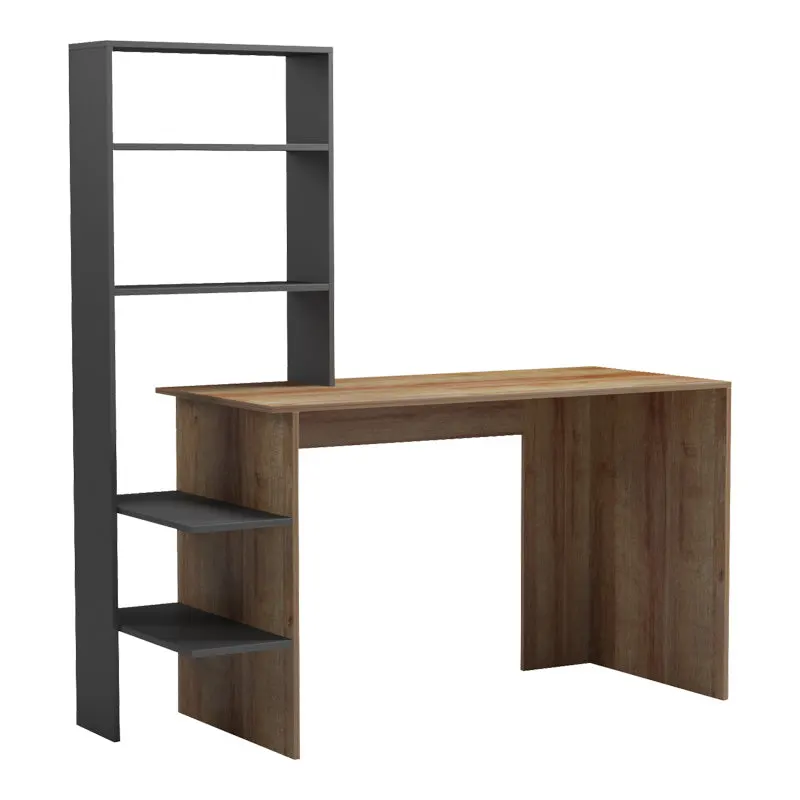 Birou Bivoro cu raft, 140x55x150 cm - Stejar-Gri