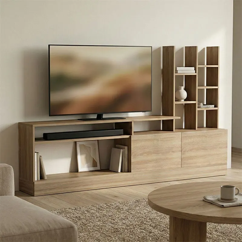 Comoda TV Seruno, Alb - Stejar, 170x25x100 cm - Stejar